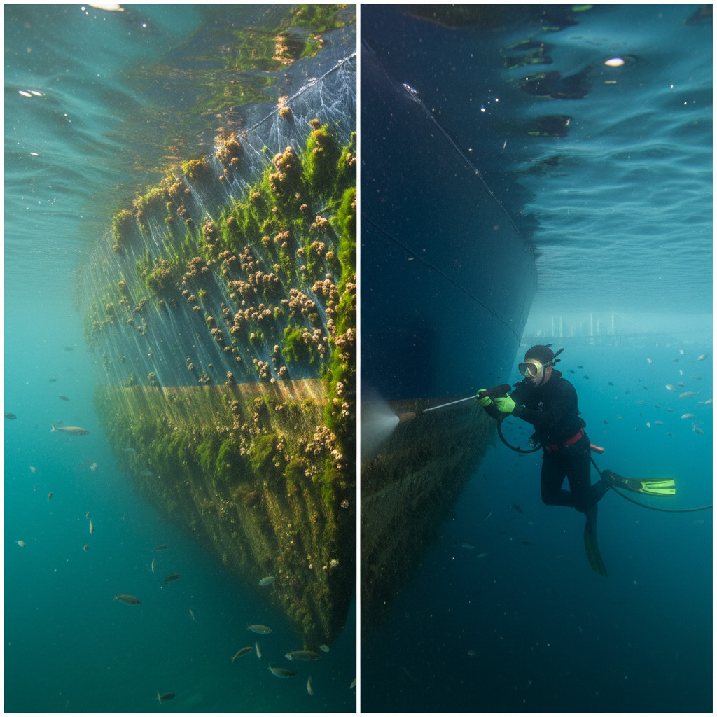 Before and after comparison of hull cleaning fuel efficiency for a Bay Area vessel