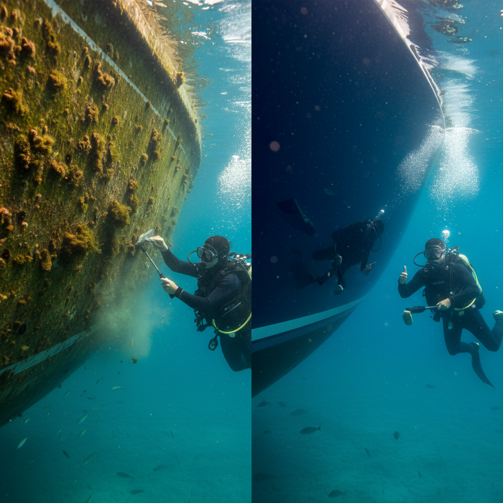 Comparison of fouled vs clean hull for performance hull cleaning