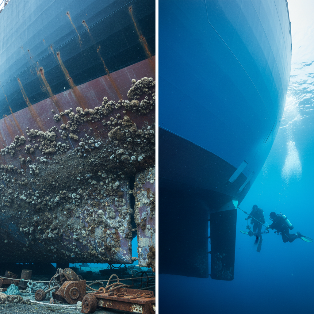 Comparison of neglected hull vs proactive antifouling paint maintenance