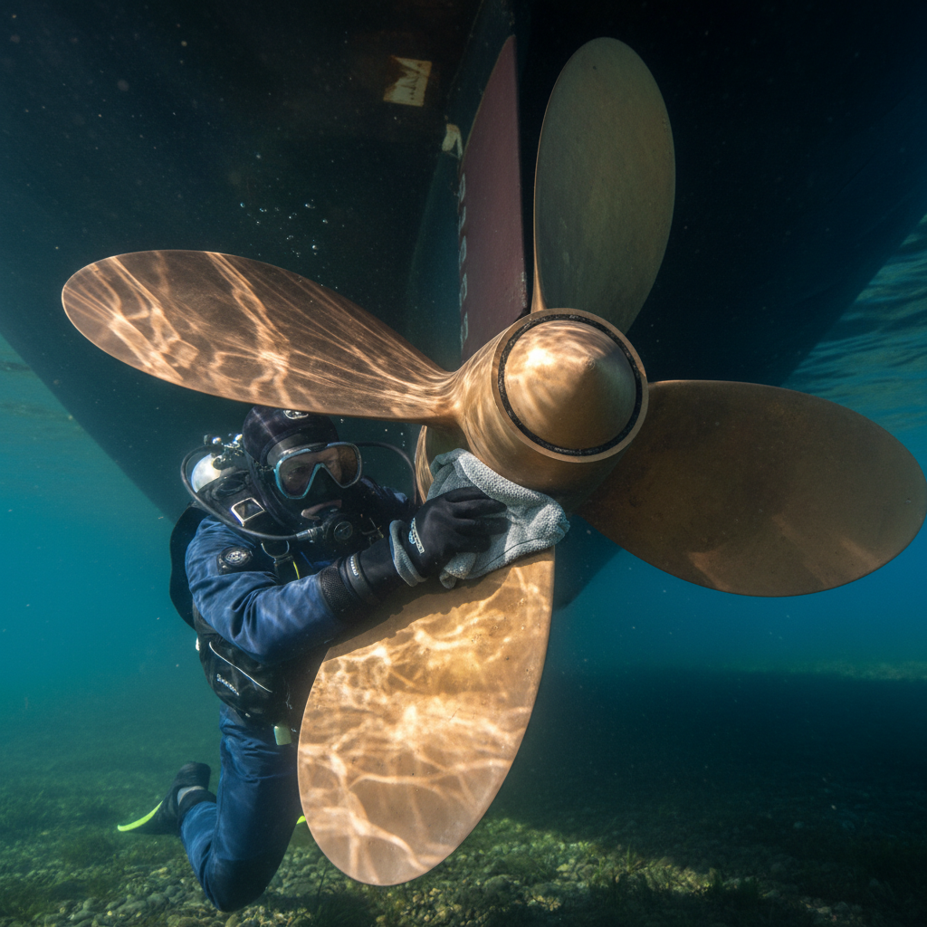 Professional diver performing Napa River boat maintenance