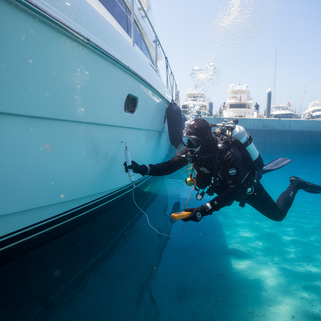 Professional diver testing for Pittsburg Marina stray current