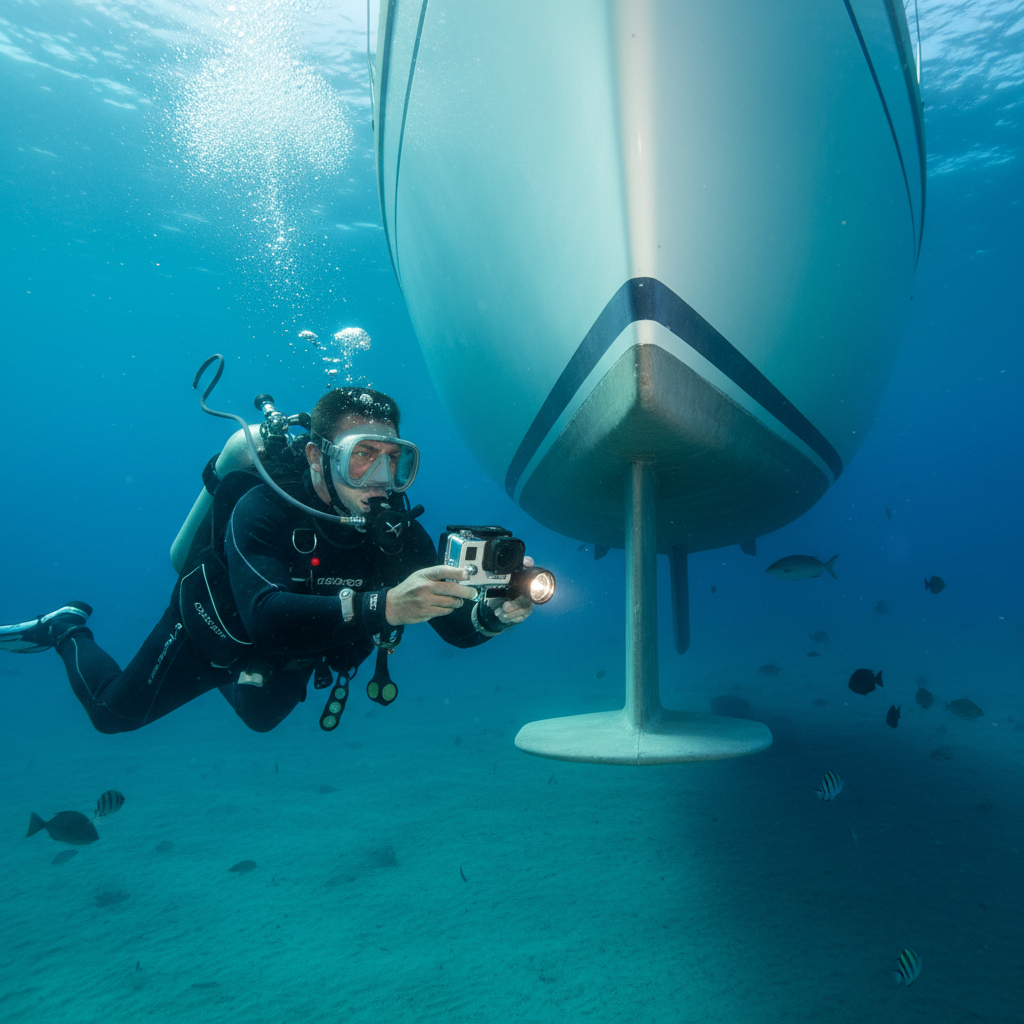 Professional diver providing photo proof of keel cleaning to prevent keel cleaning fraud