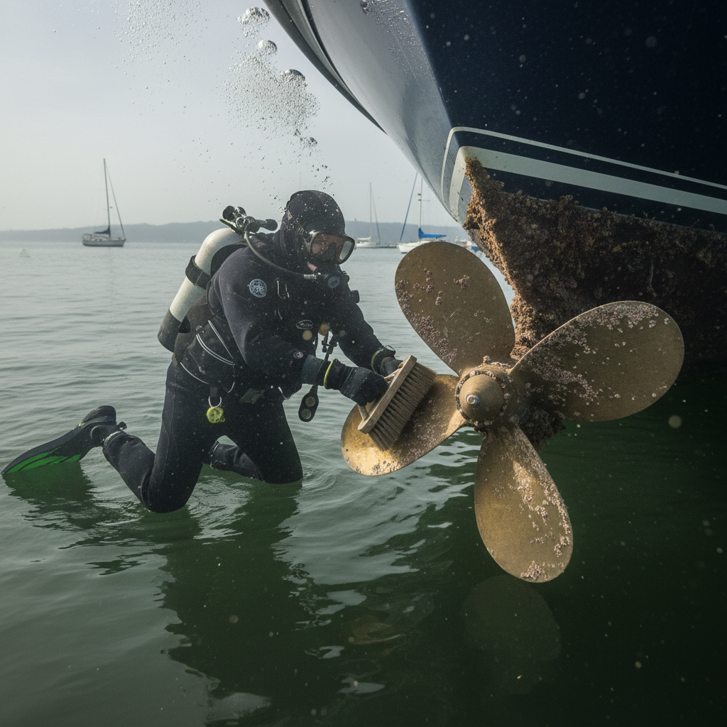 Professional hull cleaning schedule maintenance in a San Pablo Bay marina