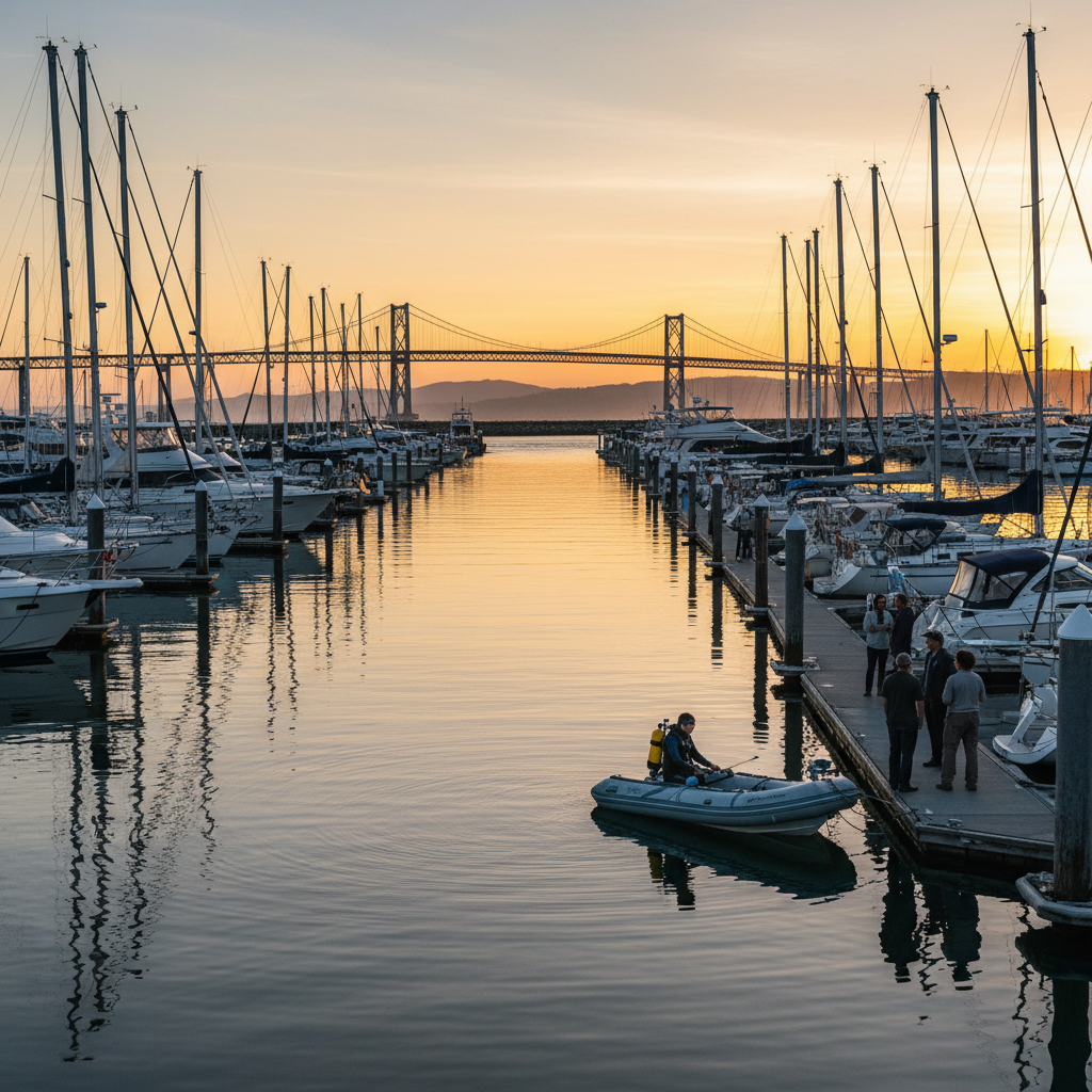 Richmond Riviera Yacht Harbor boats at sunset