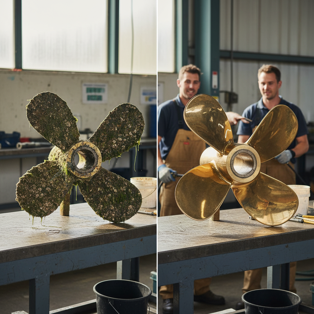 Before and after underwater component mapping and propeller cleaning
