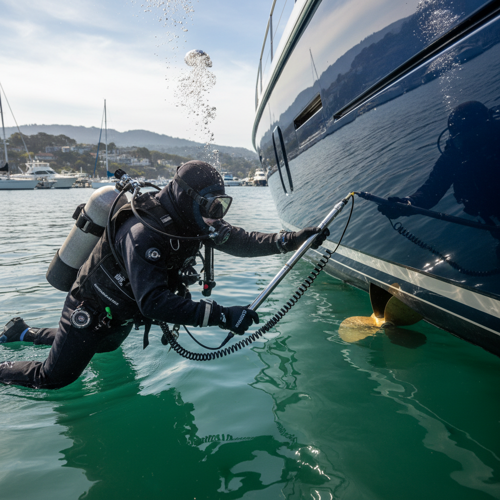 Professional performing a stray current diagnostic on a yacht in Sausalito