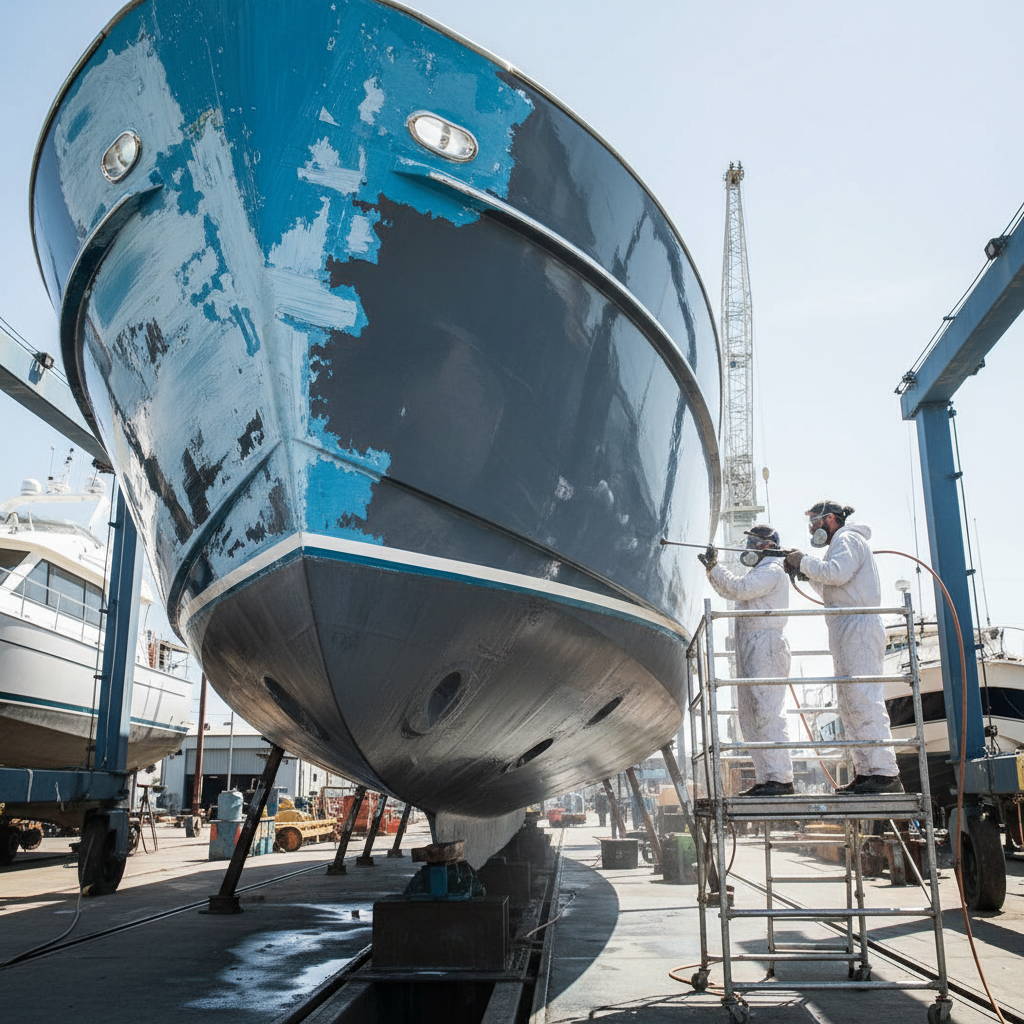 A successful hull coating transition on a yacht at an Emeryville marina