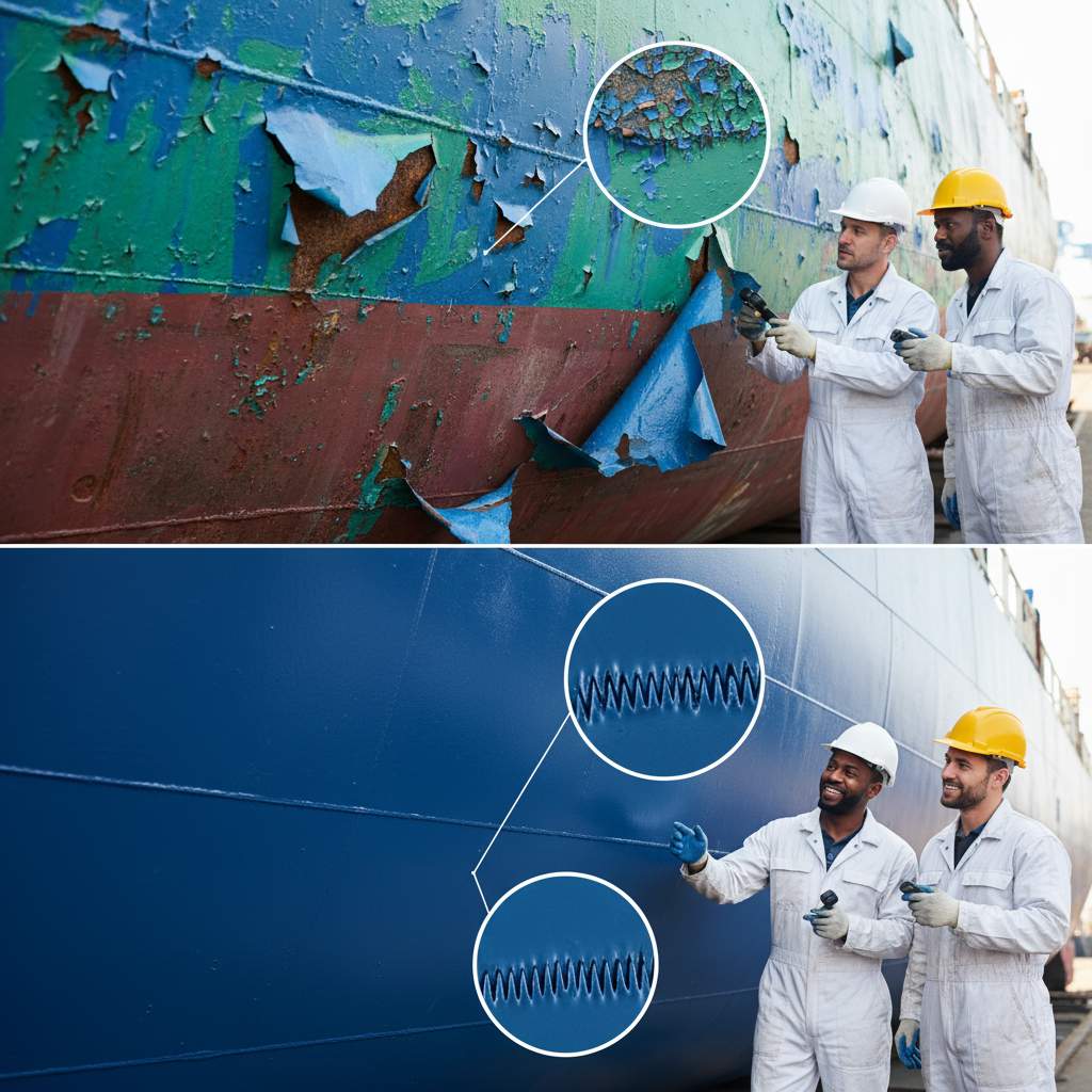 Infographic comparing hull coating integrity and delamination