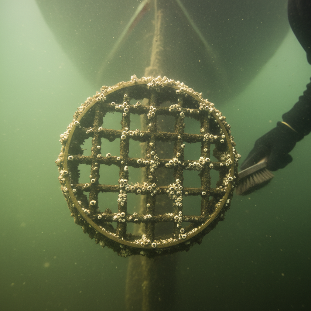Clogged marine intake grate clearance needed on a boat in Napa River
