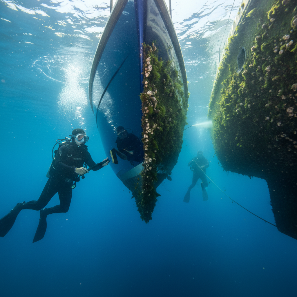 Comparison of clean hull vs marine growth friction showing biofouling impact