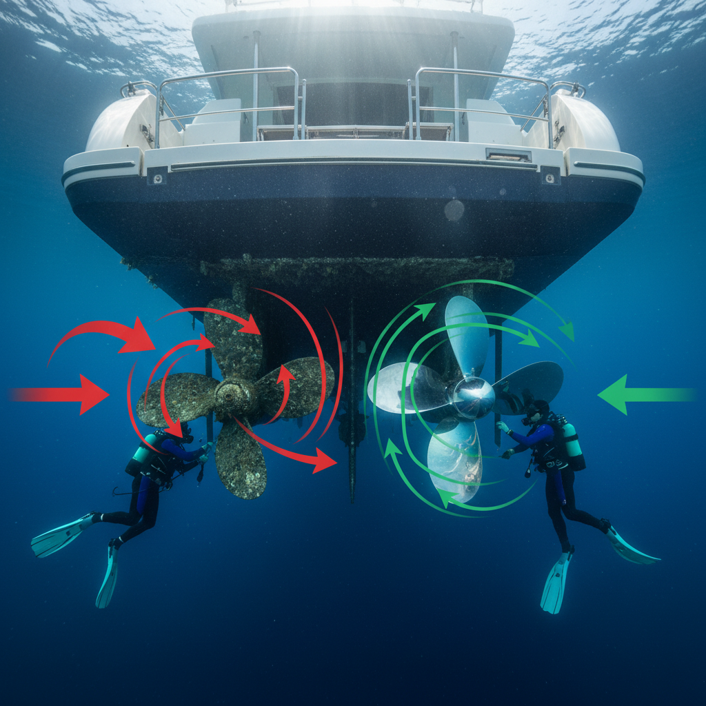 Infographic showing the impact of propeller fouling on hydrodynamic drag